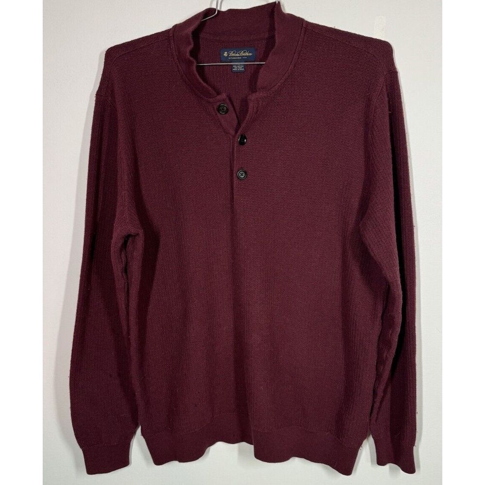 Brooks Brothers Men's Waffle Knit Henley Wool Blend Sweater Burgundy Size XL